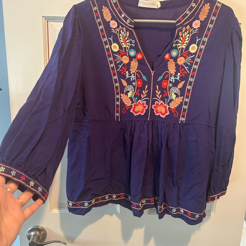 Solitaire Deep Blue Embroidered Blouse